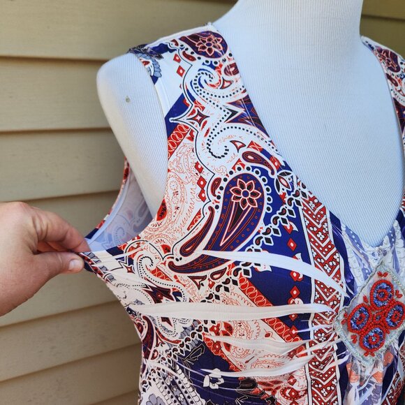 Apt. 9 Multicolor Print Dress Lightweight Embellished Sleeveless Patriotic - Picture 5 of 14